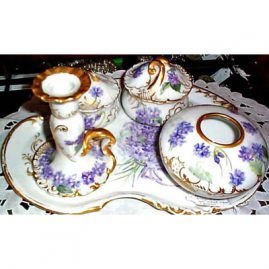 Limoges 5 piece violet dresser set