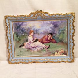 Limoges Porcelain plaque with scene of lovers