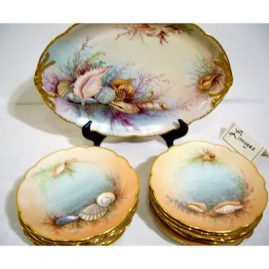 Jean Pouyat Limoges France sea shell dessert or appetizer set