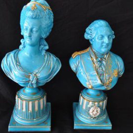 Pair of celeste blue and gilt decorated Sevres busts