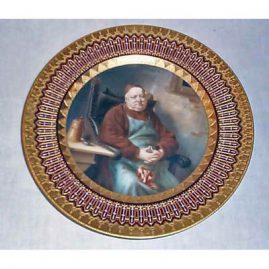 Royal Vienna plate of monk, underglaze blue beehive mark