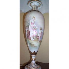 "Sevres" lamp, late 19th century, painted with cherub on other side