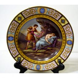 Royal Vienna plate of lovers with profuse raised gilding and raised enameling