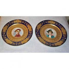 Royal Vienna pair of cobalt portrait plates, beehive mark