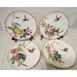 Set of eight rare George Jones late 19th century hummingbird and rose plates