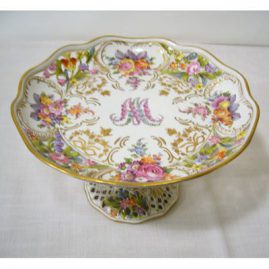 Potsnappel Dresden reticulated compote with hand painted flowers