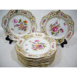 Set of 10 Potsnappel Dresden reticulated luncheon or dessert plates