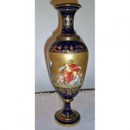 Viennese cobalt vase, all 4 sides with different paintings, signed C. Herr