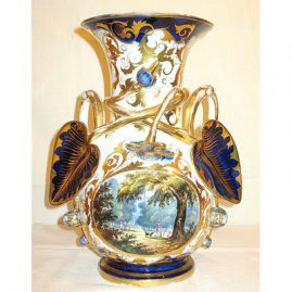Paris Porcelain vase with beautiful scene in park with people and dog,