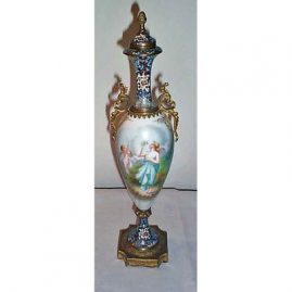 "Sevres" urn with painting of lady and cherub