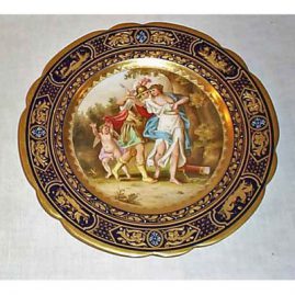 Royal Vienna cobalt plate, back titled Raub Der Dejeneura, signed Rieme