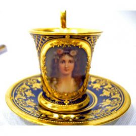 Royal Vienna portrait cup and saucer signed Wagner