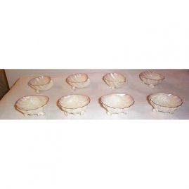 8 Black Mark Belleek salts with shell feet