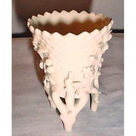 Belleek Black Mark vase with raised flowers, ca-1891-1926