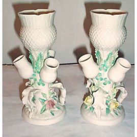 Pair of Belleek vases of unusual form