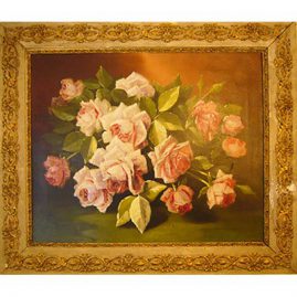 Still life of roses signed by J. C. Spencer, American ca-1862-1919