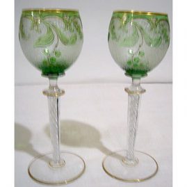 Set of eight cut cameo wine goblets with air twisted stems