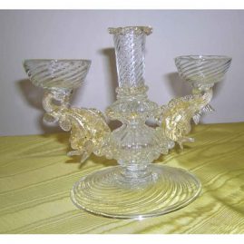 Venetian candlelabra and vase centerpiece with dolphins