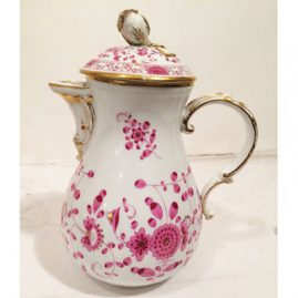 Meissen purple Indian coffee pot with rose on top