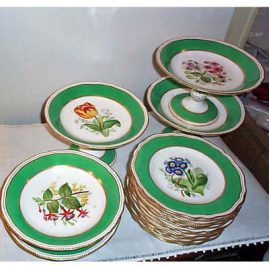 Copeland dessert set, 12 plates, 5 compotes, 1879, each painted differently