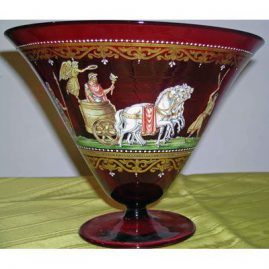 Ruby glass ceterpiece with enamel paintings on both sides