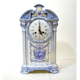 French faience Vincenti clock, face marked Lepine Parie place des Victoires, marked Gien