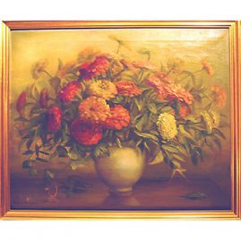 Still life of flowers in vase, signed by Virginia Maxwel