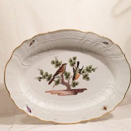 Rare large Meissen platter painted with birds and insects.