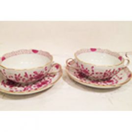 Set of ten Meissen rare cream soups and saucers, two handled soup bowls