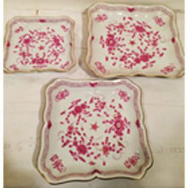 Three Meissen purple Indian square bowls