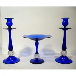 3 piece Pairpoint cobalt set with glass bubbles