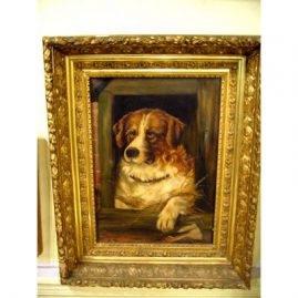 Oil on canvas of St. Bernard puppy, in a fabulous Victorian gilt frame