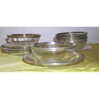 6 sterling rim finger bowls and underplates