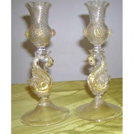 Pair of Venetian candlesticks with figural swans