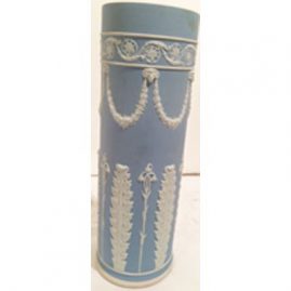 Wedgwood tall vase before 1890s, with lilies of the valley and rams heads