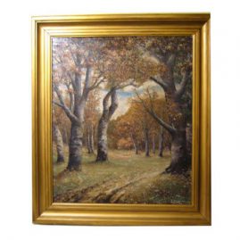 J.J. Walsh oil on canvas laid down on board of fall landscape scene artist signed