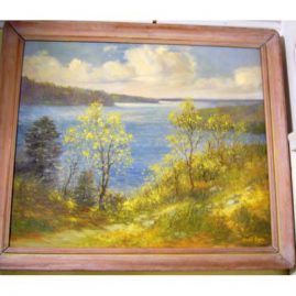 Oil on canvas of seacoast signed Wendell Rogers