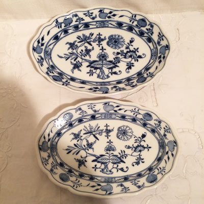Two Meissen blue onion smaller platters
