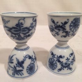 Rare Meissen blue onion double egg cups