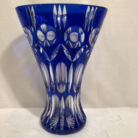 Bohemian Czechoslovakia cut crystal overlay cobalt vase