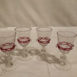 Set of Salviati Venetian cordials with applied pink ribbon and raised crystal balls
