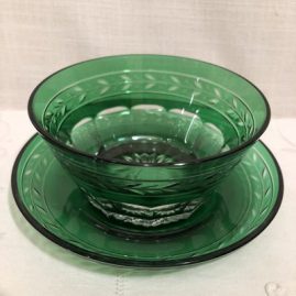 Set of 8 cut crystal overlay emerald bowls and under plates