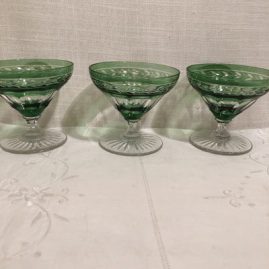Set of eleven cut crystal emerald dessert cups