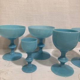 Set of blue French opaline stemware