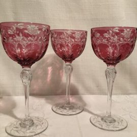 Cranberry wheel cut goblets signed Webb