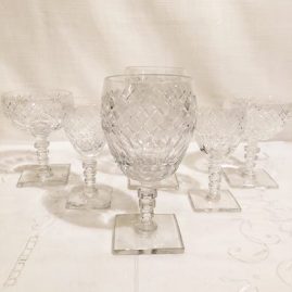 Set of Hawkes cut crystal stemware with square bases