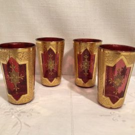 Set of six cranberry Moser tumblers or aperitifs