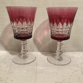 Set of eleven Val Saint Lambert crystal overlay goblets