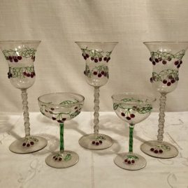 Rare set of antique Venetian stemware with raised cherries