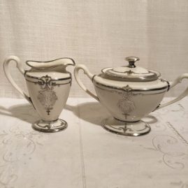 Ceramic Art Company of Lenox Belleek silver overlay sugar and creamer